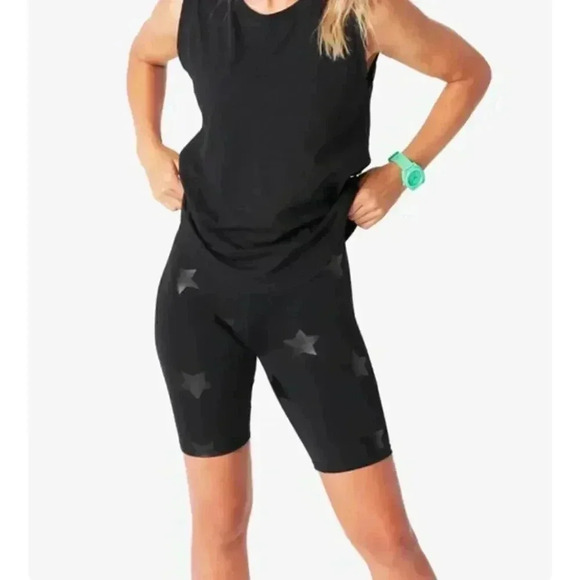 NEW Terez UpLift Bike Shorts in Black Tonal Star Foil size Small - Picture 8 of 10